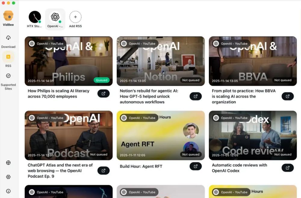 VidBee RSS订阅功能